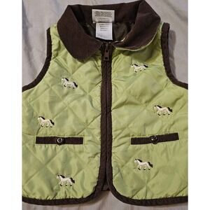 DECORATED ORIGINALS Girls Size 2 Green Brown Quilted Vest Embroidered Horse  Bow